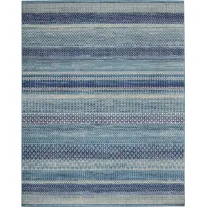 Photo of Navy Blue Ornate Stripes Area Rug