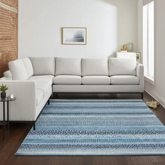 Navy Blue And Ivory Southwestern Area Rug Photo 1