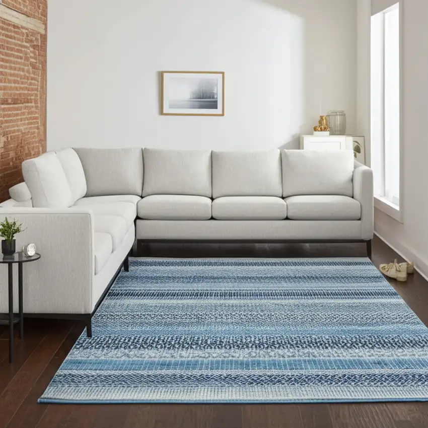 Navy Blue And Ivory Southwestern Area Rug Photo 1