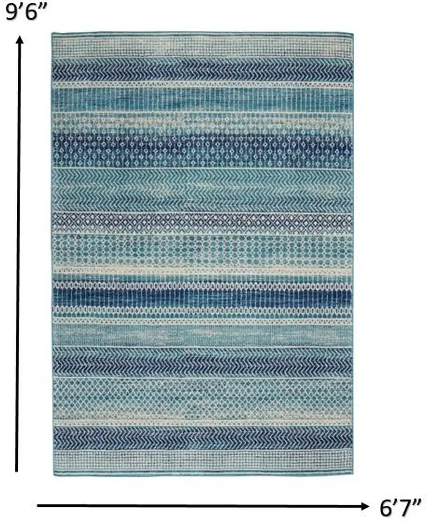 Navy Blue Ornate Stripes Area Rug Photo 6
