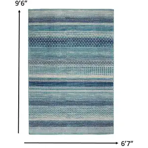 Photo of Navy Blue Ornate Stripes Area Rug