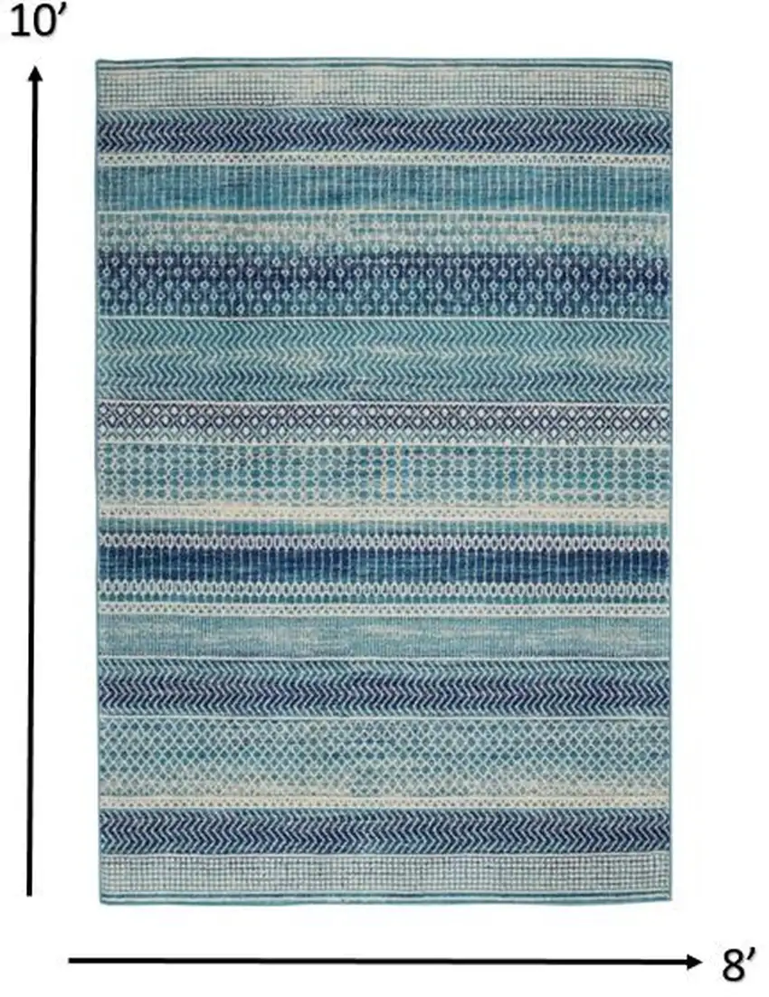 Navy Blue Ornate Stripes Area Rug Photo 6