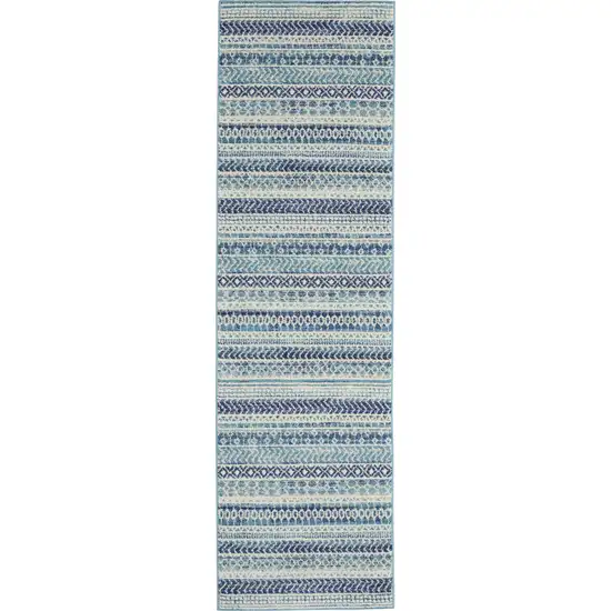 8' Navy Blue And Ivory Southwestern Runner Rug Photo 9