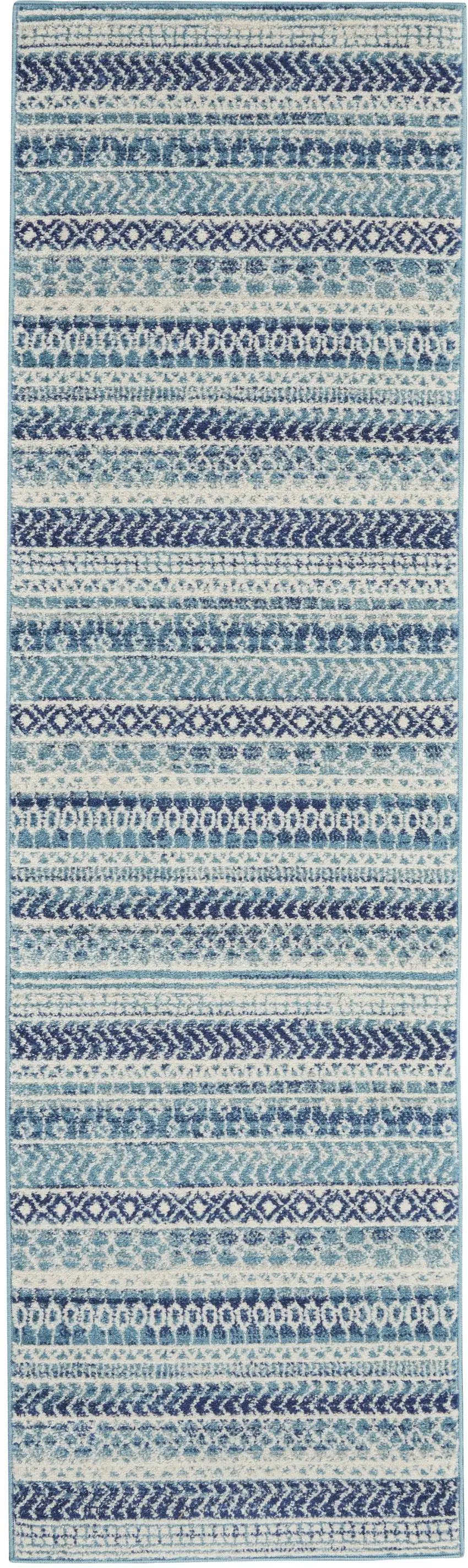 8' Navy Blue And Ivory Southwestern Runner Rug Photo 2