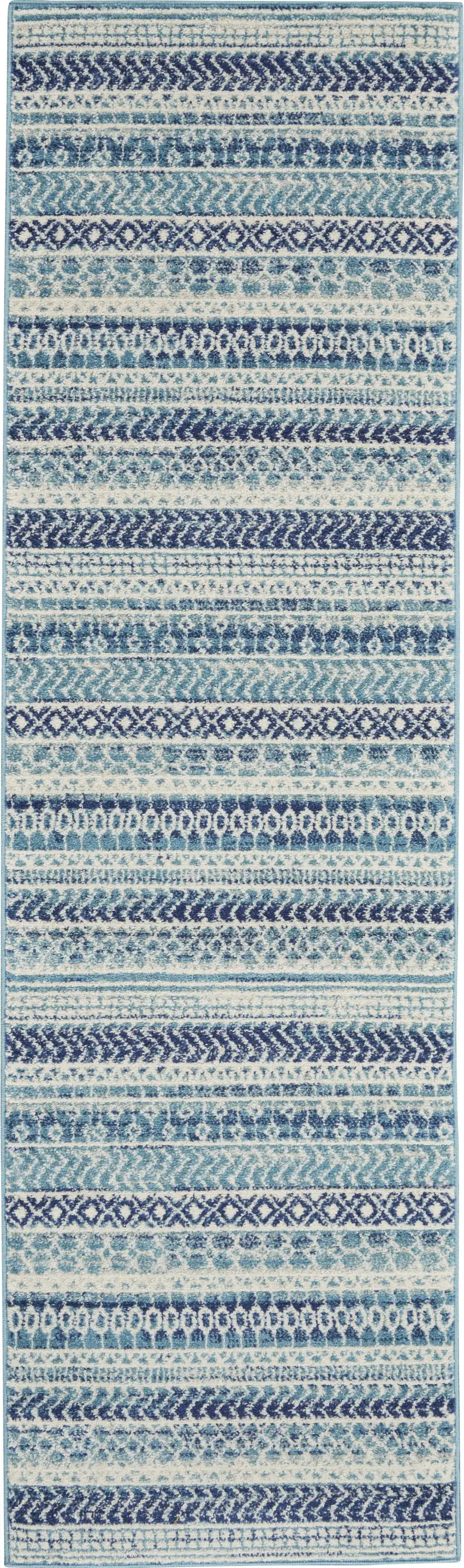 8' Navy Blue And Ivory Southwestern Runner Rug Photo 1