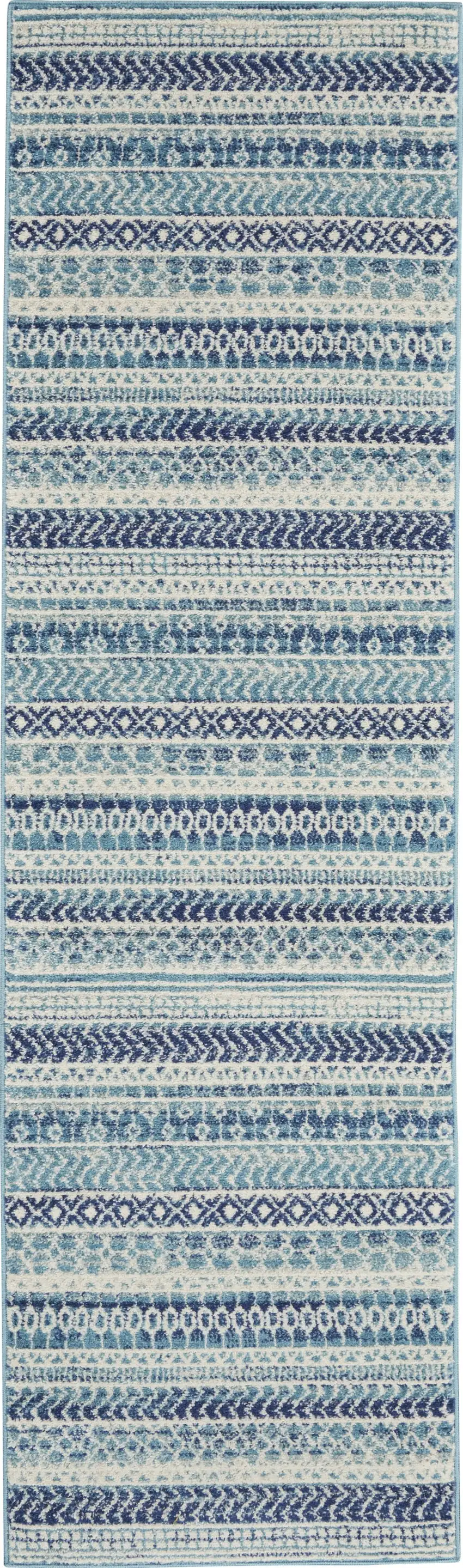 Navy Blue Ornate Stripes Runner Rug Photo 1