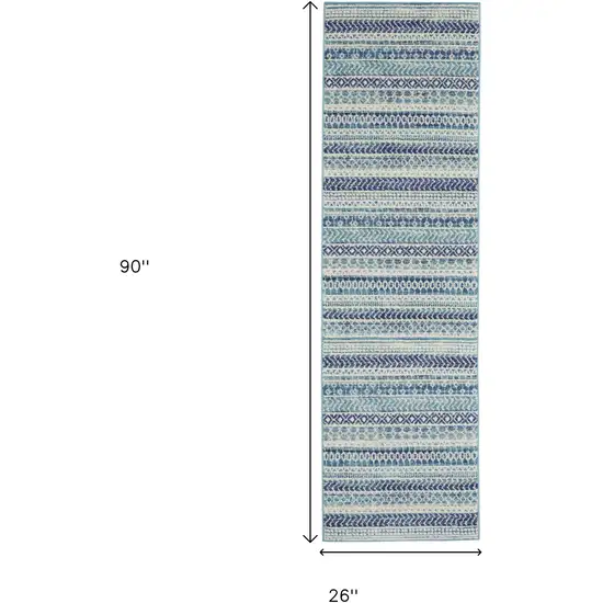 8' Navy Blue And Ivory Southwestern Runner Rug Photo 3