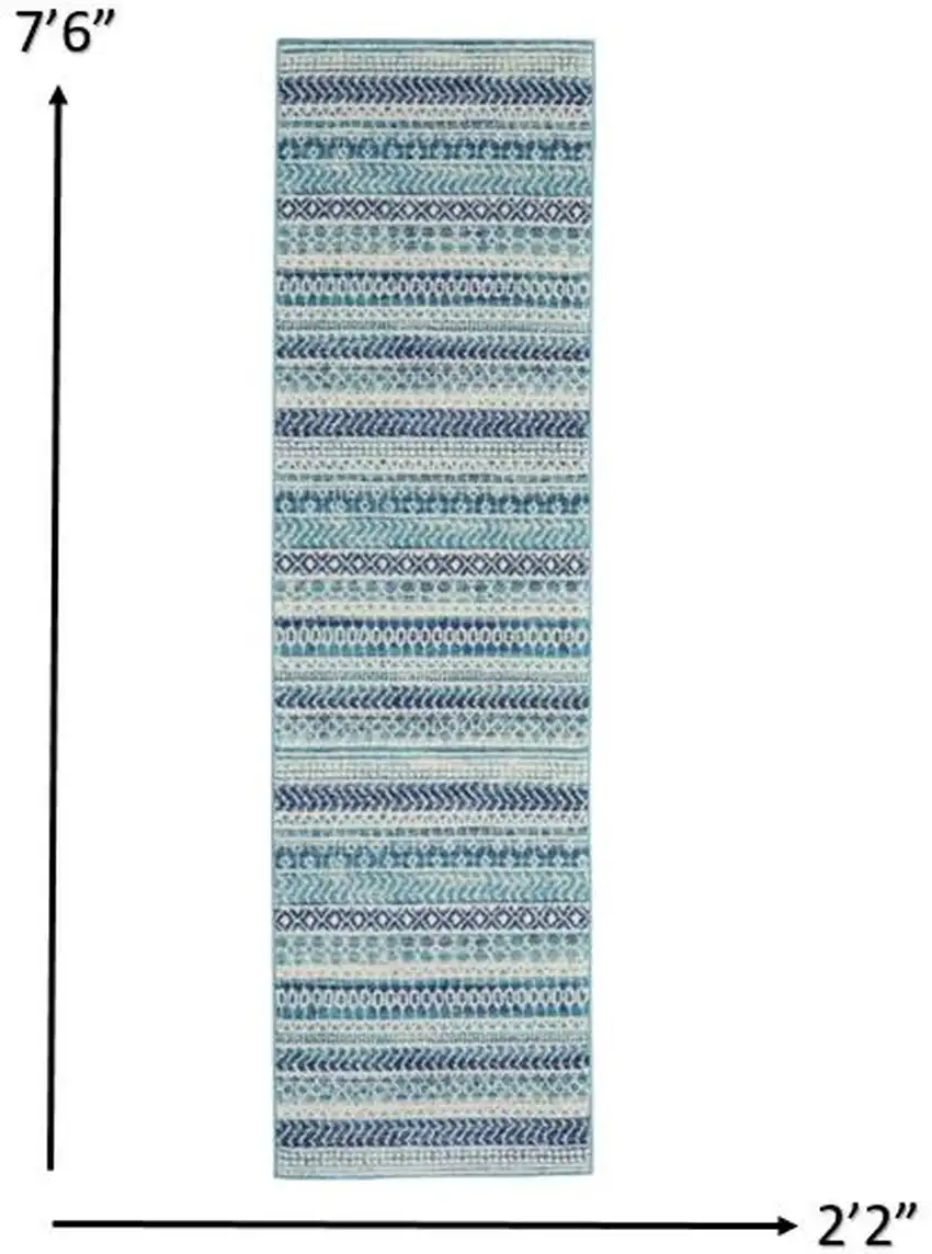 Navy Blue Ornate Stripes Runner Rug Photo 5