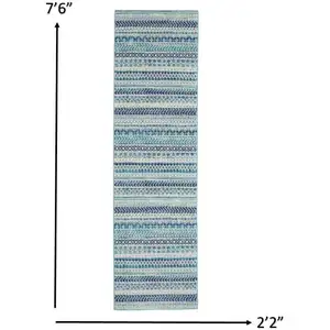 Photo of Navy Blue Ornate Stripes Runner Rug