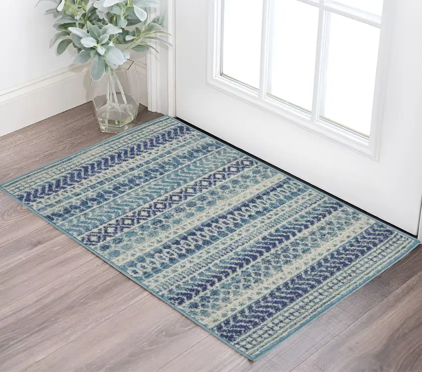 Blue And Ivory Striped Area Rug Photo 1