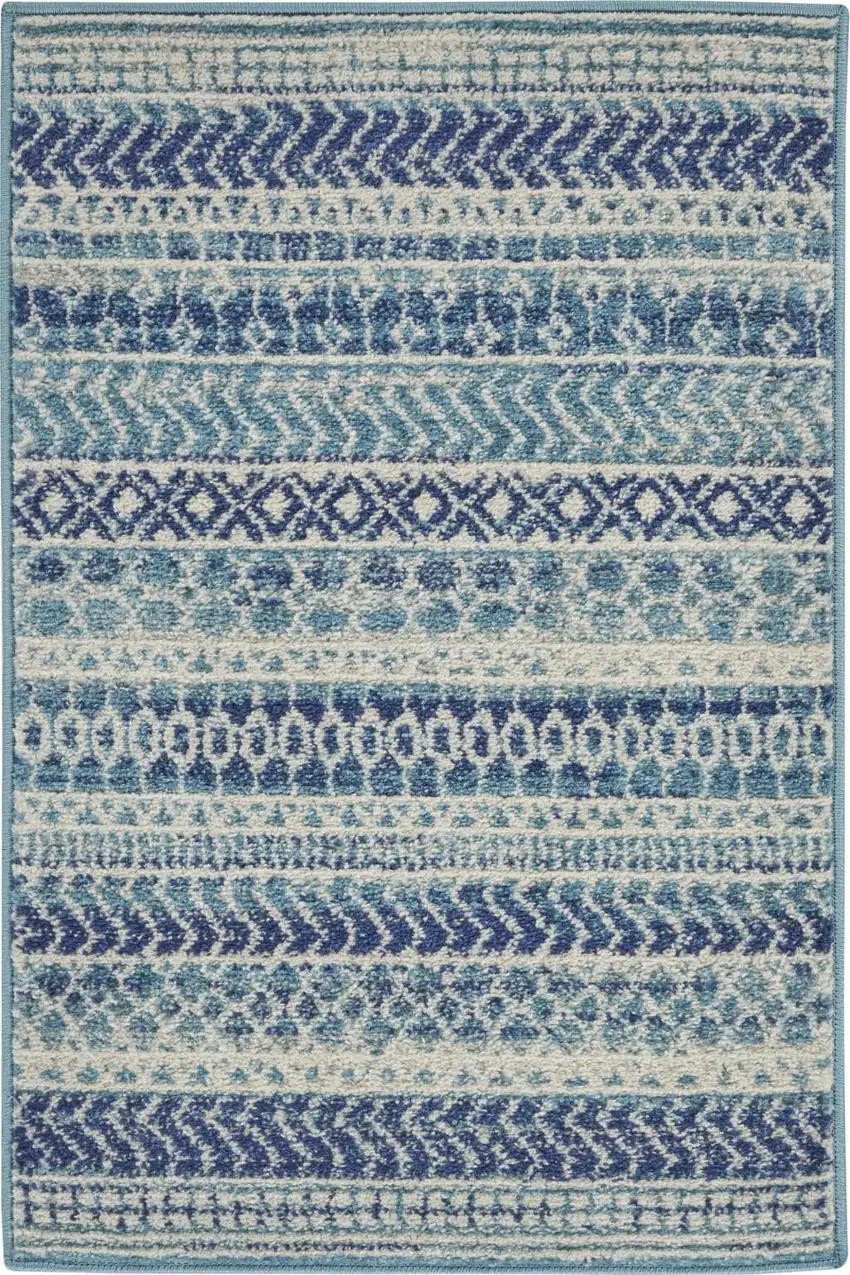 Blue And Ivory Striped Area Rug Photo 9