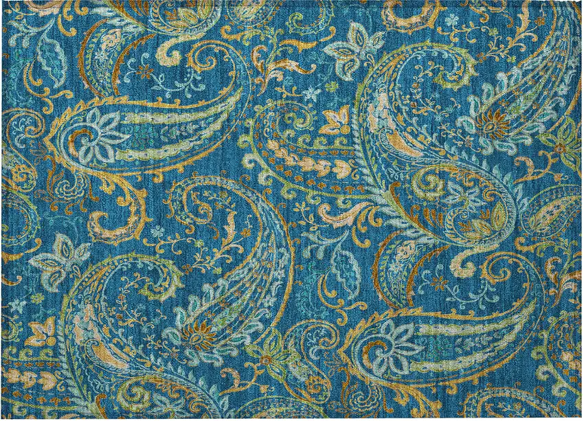 Navy Blue Paisley Washable Non Skid Indoor Outdoor Area Rug Photo 4