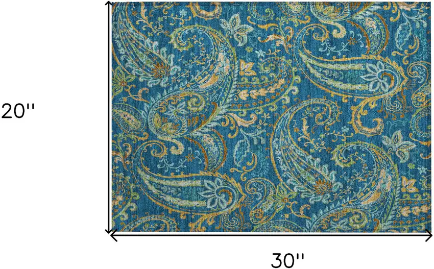 Navy Blue Paisley Washable Non Skid Indoor Outdoor Area Rug Photo 3