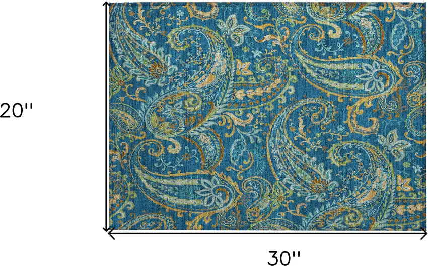Navy Blue Paisley Washable Non Skid Indoor Outdoor Area Rug Photo 3