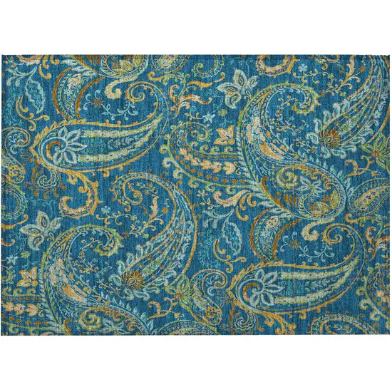 Navy Blue Paisley Washable Non Skid Indoor Outdoor Area Rug Photo 5