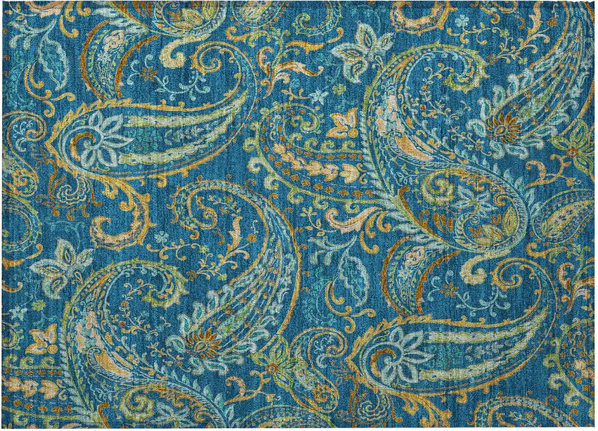 Navy Blue Paisley Washable Non Skid Indoor Outdoor Area Rug Photo 5