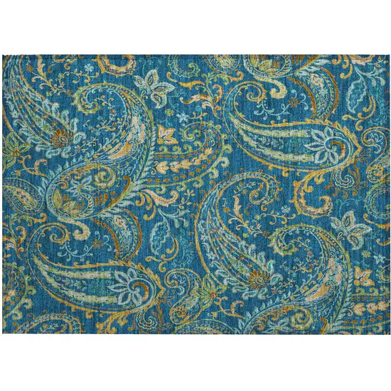 Navy Blue Paisley Washable Non Skid Indoor Outdoor Area Rug Photo 2