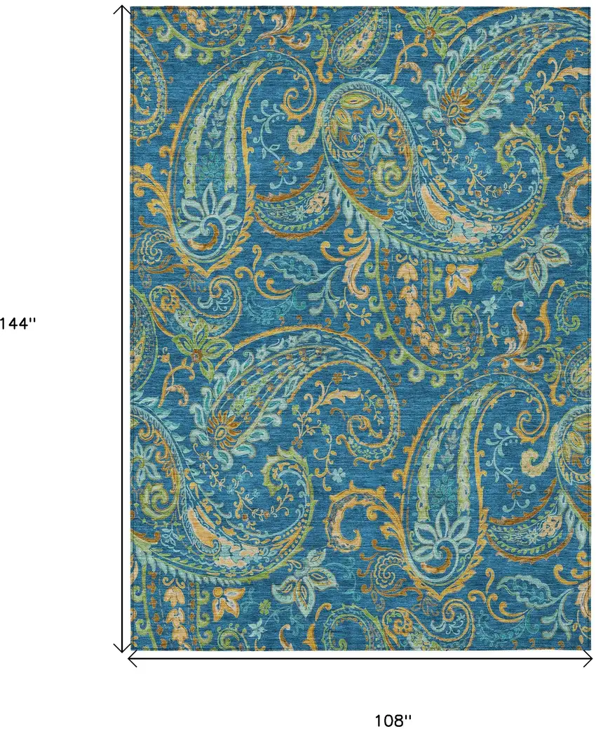 Navy Blue Paisley Washable Non Skid Indoor Outdoor Area Rug Photo 3