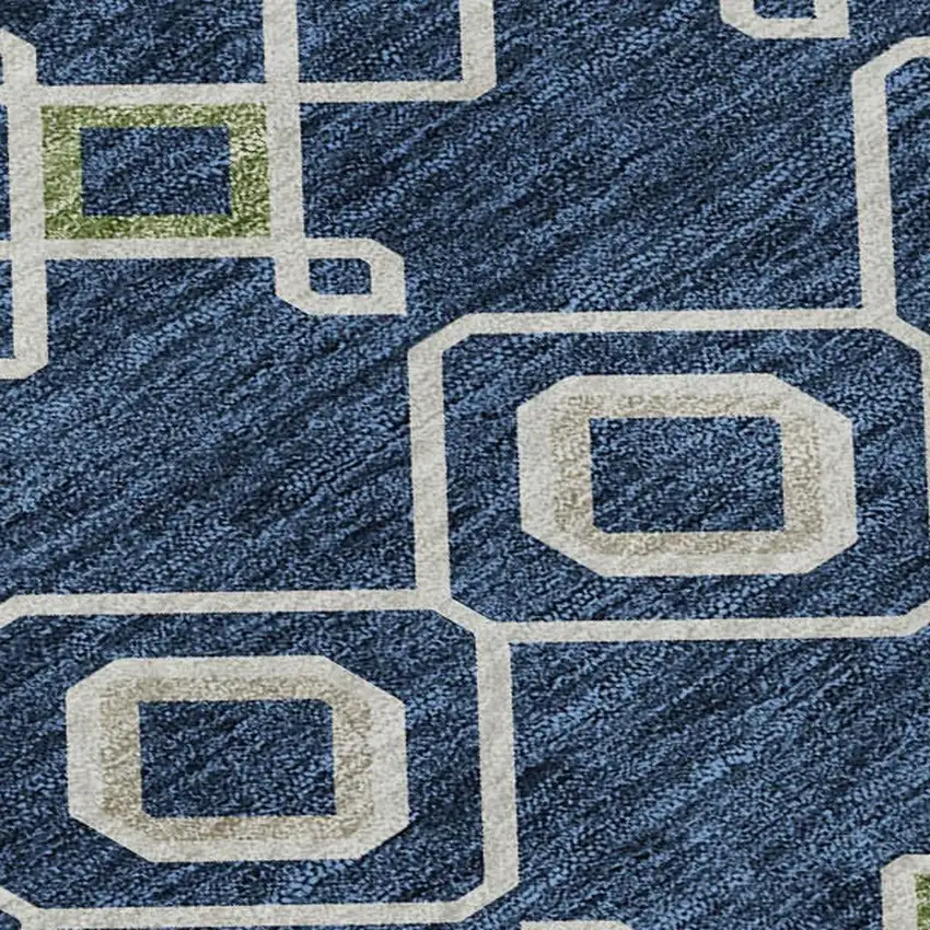 Navy Blue Peach And Gold Southwestern Washable Area Rug With UV Protection Photo 2