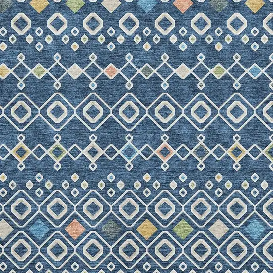 Navy Blue Peach And Gold Southwestern Washable Area Rug With UV Protection Photo 3