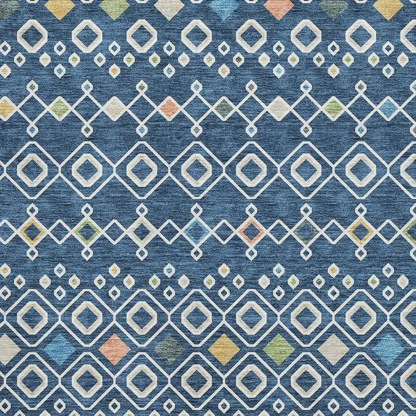 Navy Blue Peach And Gold Southwestern Washable Area Rug With UV Protection Photo 3