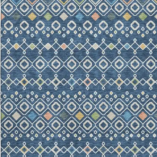 Navy Blue Peach And Gold Southwestern Washable Area Rug With UV Protection Photo 4