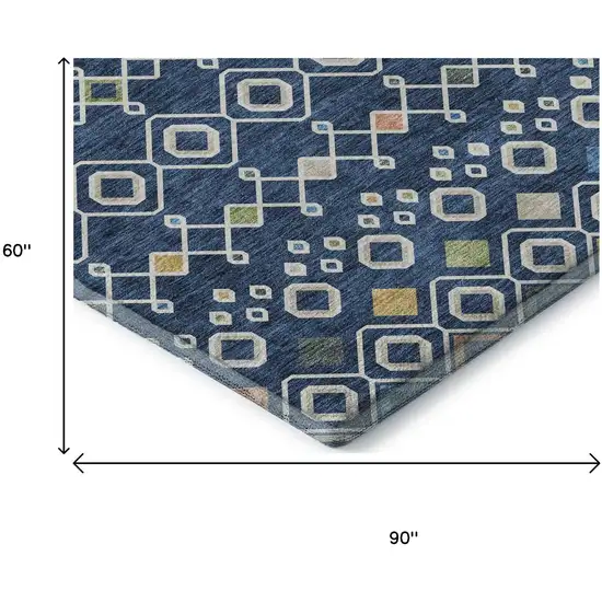 Navy Blue Peach And Gold Southwestern Washable Area Rug With UV Protection Photo 9