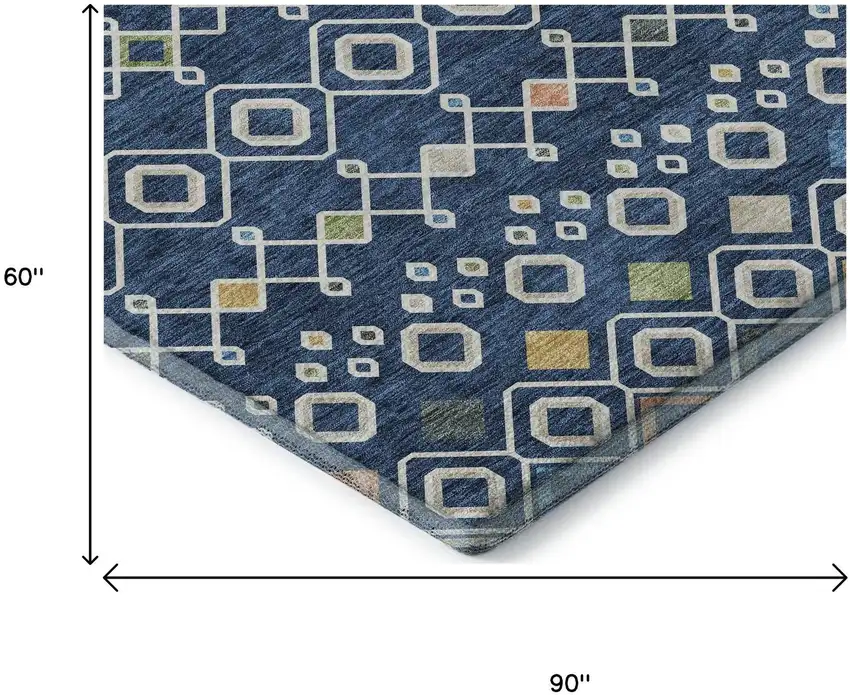 Navy Blue Peach And Gold Southwestern Washable Area Rug With UV Protection Photo 9