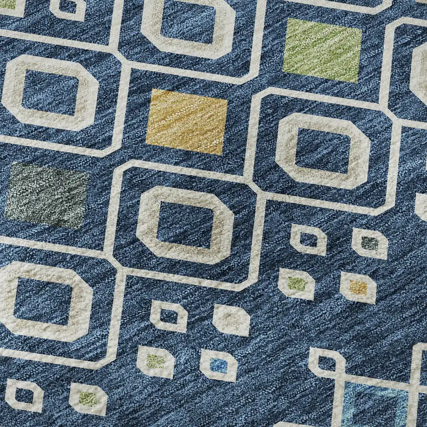 Navy Blue Peach And Gold Southwestern Washable Area Rug With UV Protection Photo 9