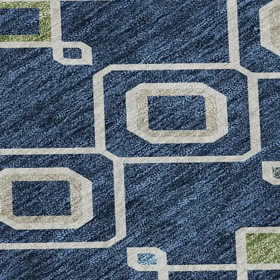 Navy Blue Peach And Gold Southwestern Washable Area Rug With UV Protection Photo 2