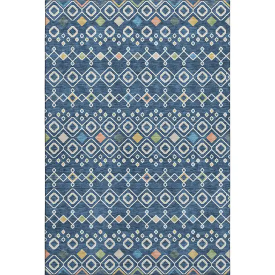 Navy Blue Peach And Gold Southwestern Washable Area Rug With UV Protection Photo 7