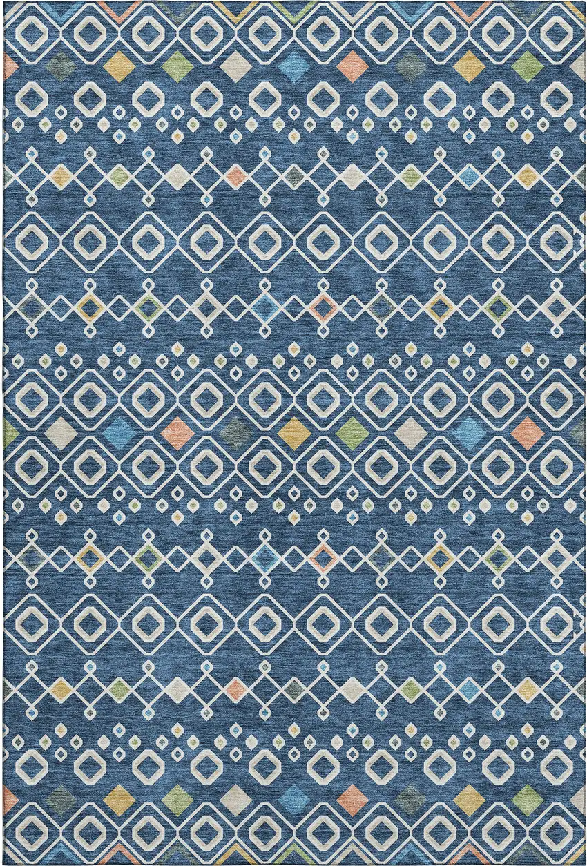 Navy Blue Peach And Gold Southwestern Washable Area Rug With UV Protection Photo 7