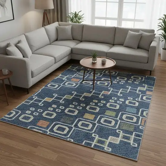 Navy Blue Peach And Gold Southwestern Washable Area Rug With UV Protection Photo 2