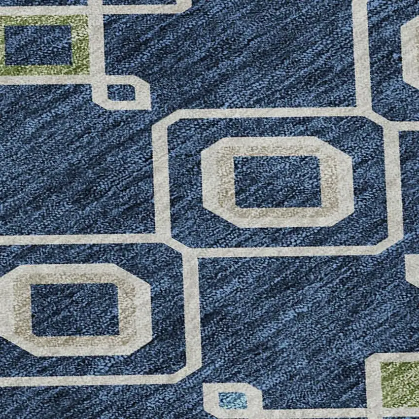 Navy Blue Peach And Gold Southwestern Washable Area Rug With UV Protection Photo 2