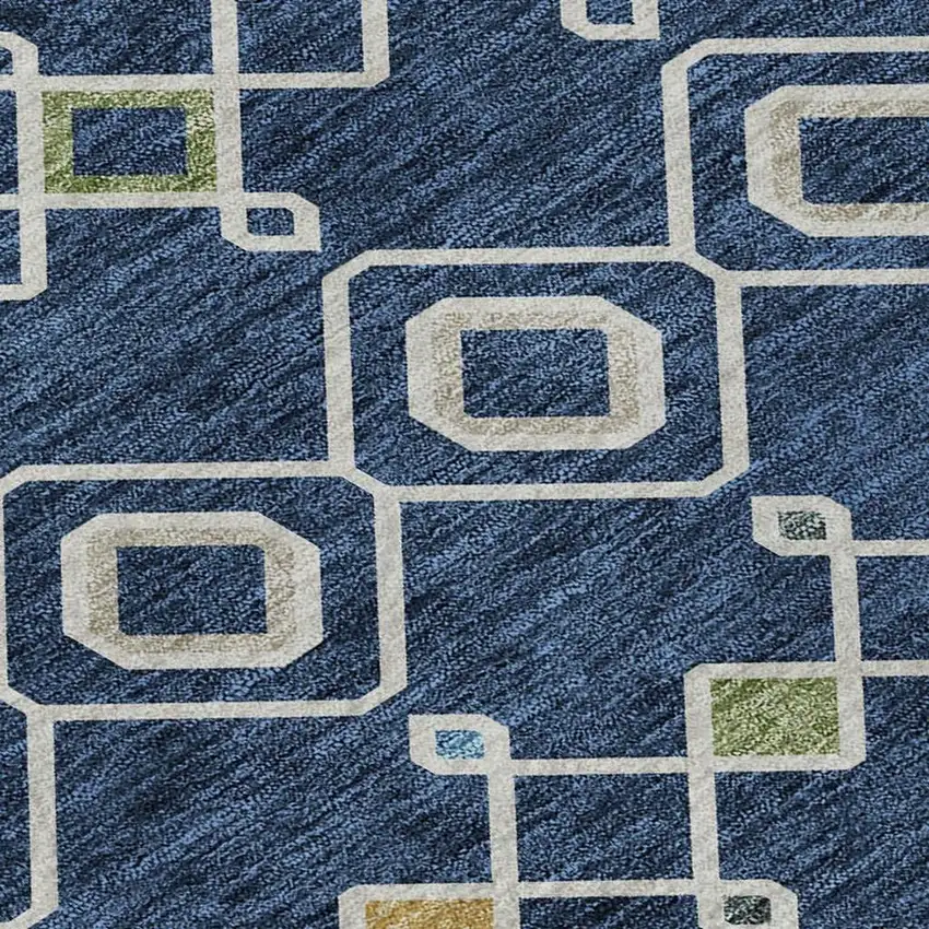 Navy Blue Peach And Gold Southwestern Washable Area Rug With UV Protection Photo 3