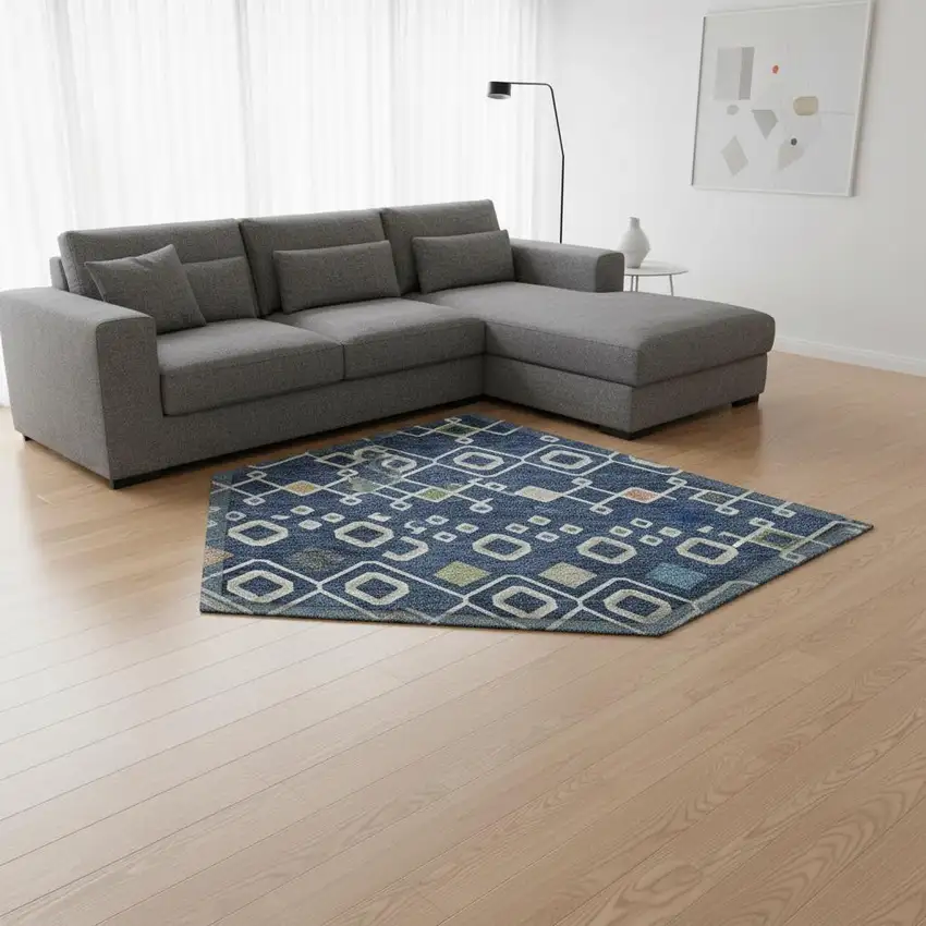 Navy Blue Peach And Gold Southwestern Washable Area Rug With UV Protection Photo 2