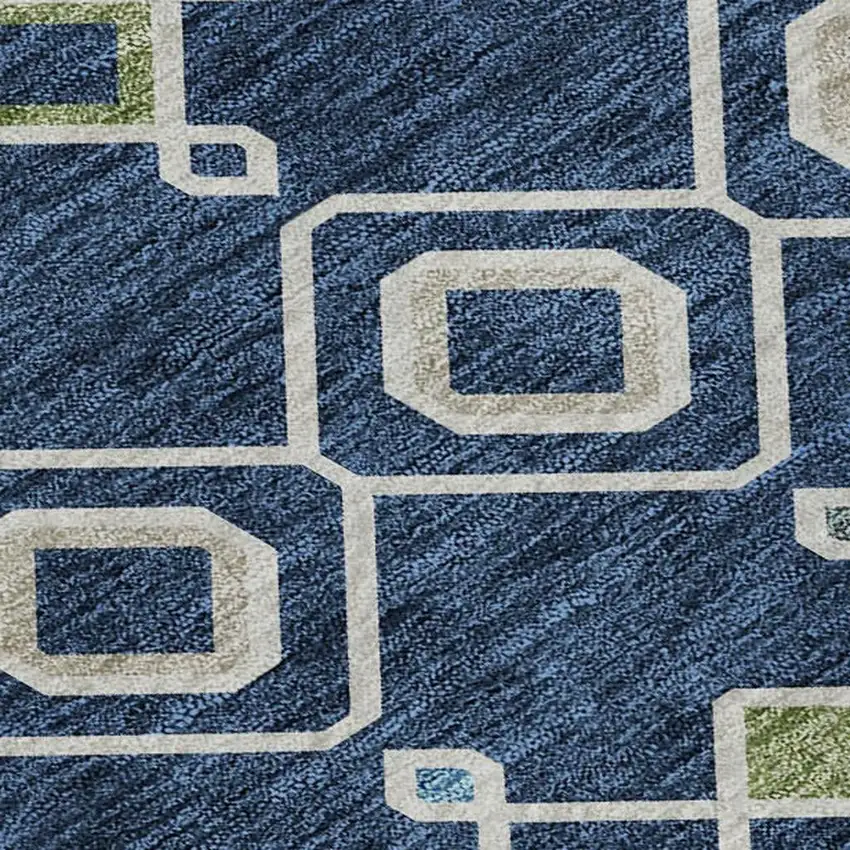 Navy Blue Peach And Gold Southwestern Washable Area Rug With UV Protection Photo 2