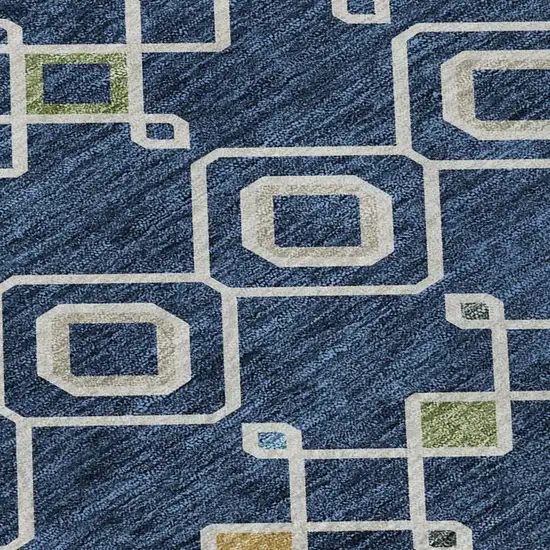 Navy Blue Peach And Gold Southwestern Washable Area Rug With UV Protection Photo 3