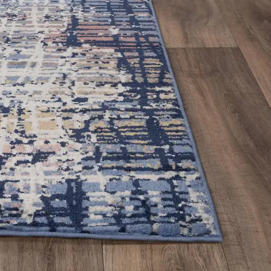 Navy Blue Pink Yellow Gray And Ivory Abstract Area Rug Photo 3