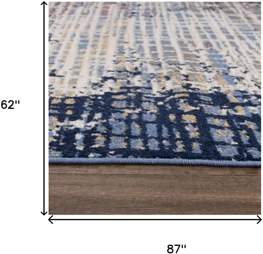Navy Blue Pink Yellow Gray And Ivory Abstract Area Rug Photo 6