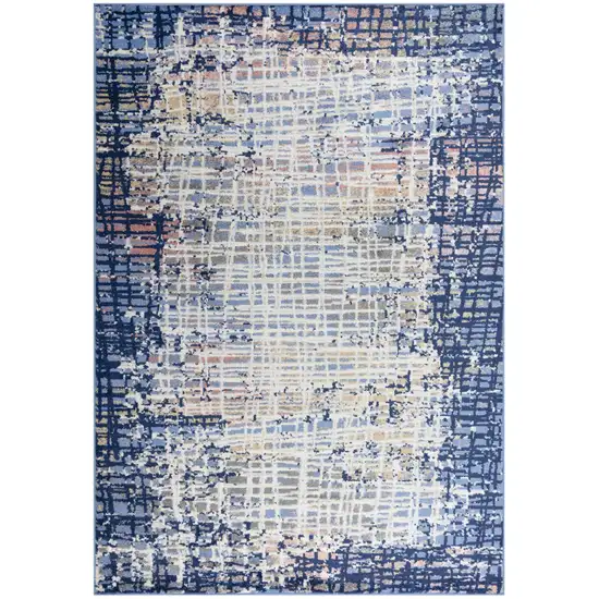 Navy Blue Pink Yellow Gray And Ivory Abstract Area Rug Photo 2