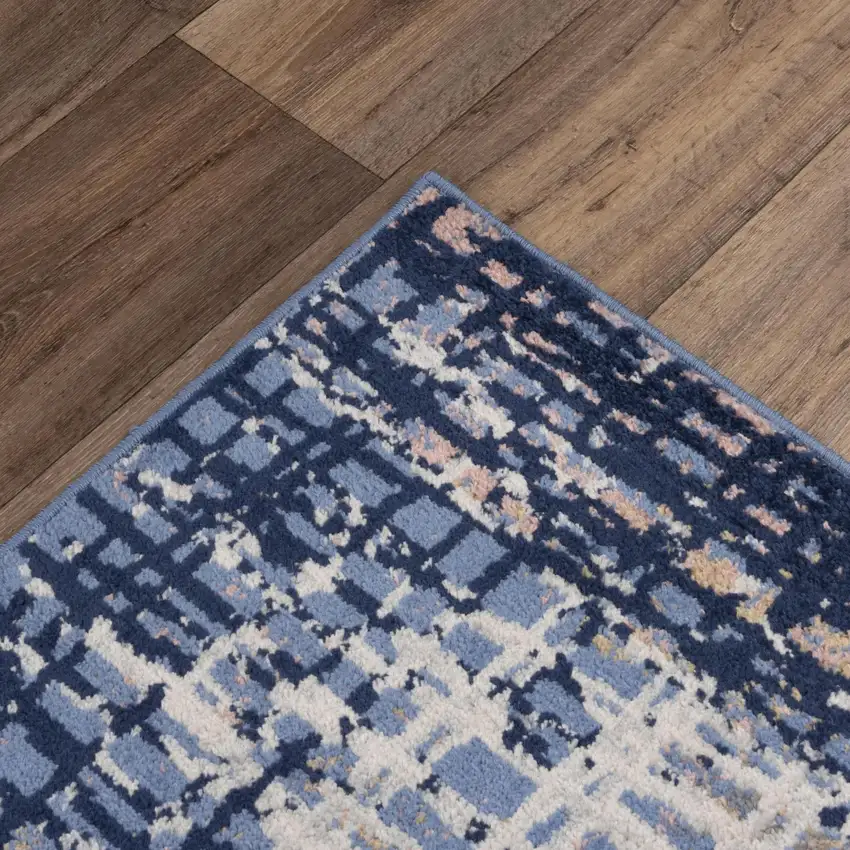 Navy Blue Pink Yellow Gray And Ivory Abstract Area Rug Photo 5