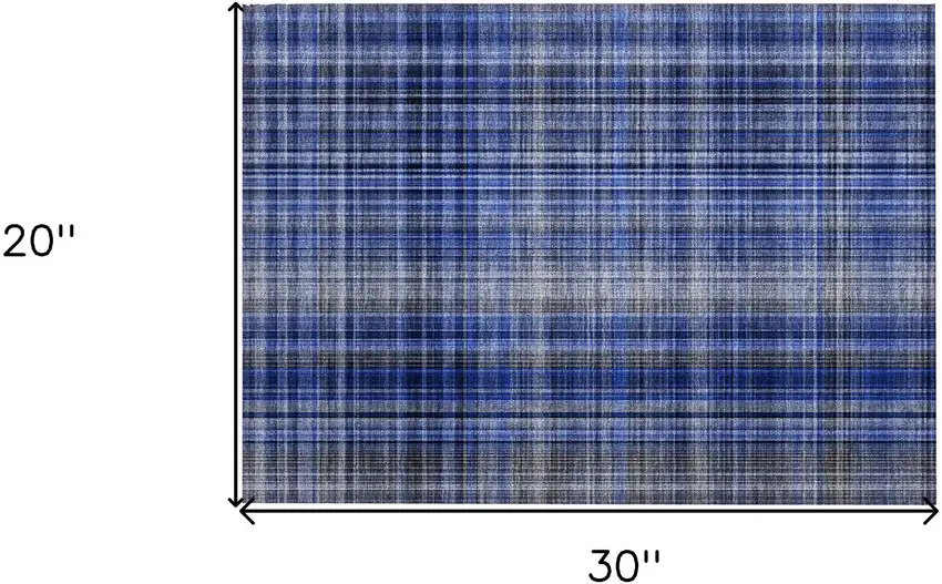 Navy Blue Plaid Washable Non Skid Indoor Outdoor Area Rug Photo 3