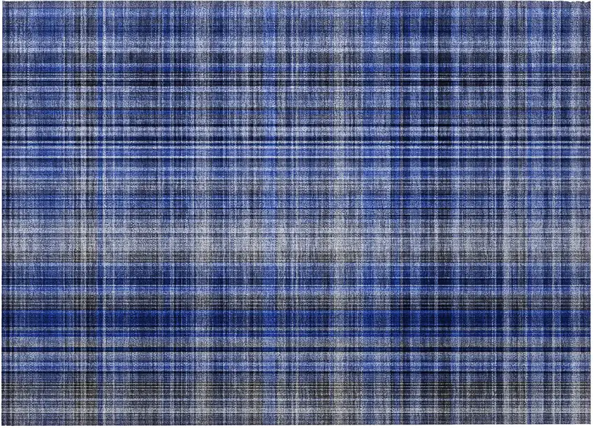 Navy Blue Plaid Washable Non Skid Indoor Outdoor Area Rug Photo 4