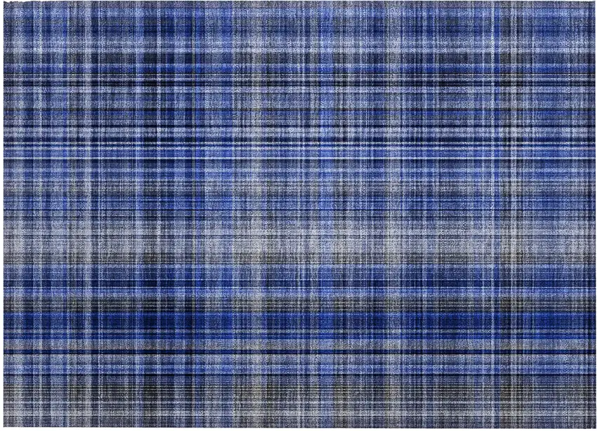 Navy Blue Plaid Washable Non Skid Indoor Outdoor Area Rug Photo 2