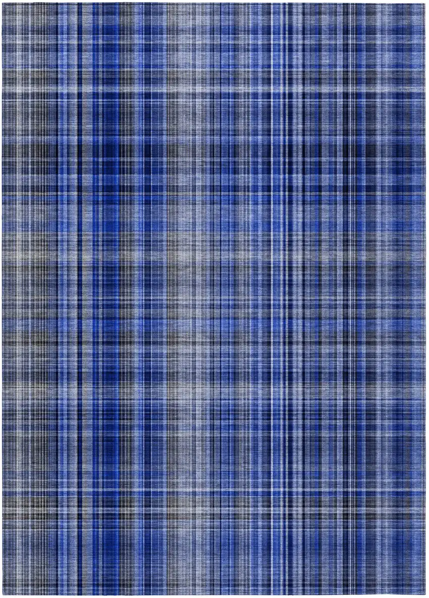 Navy Blue Plaid Washable Non Skid Indoor Outdoor Area Rug Photo 2