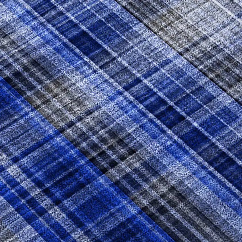 Navy Blue Plaid Washable Non Skid Indoor Outdoor Area Rug Photo 8