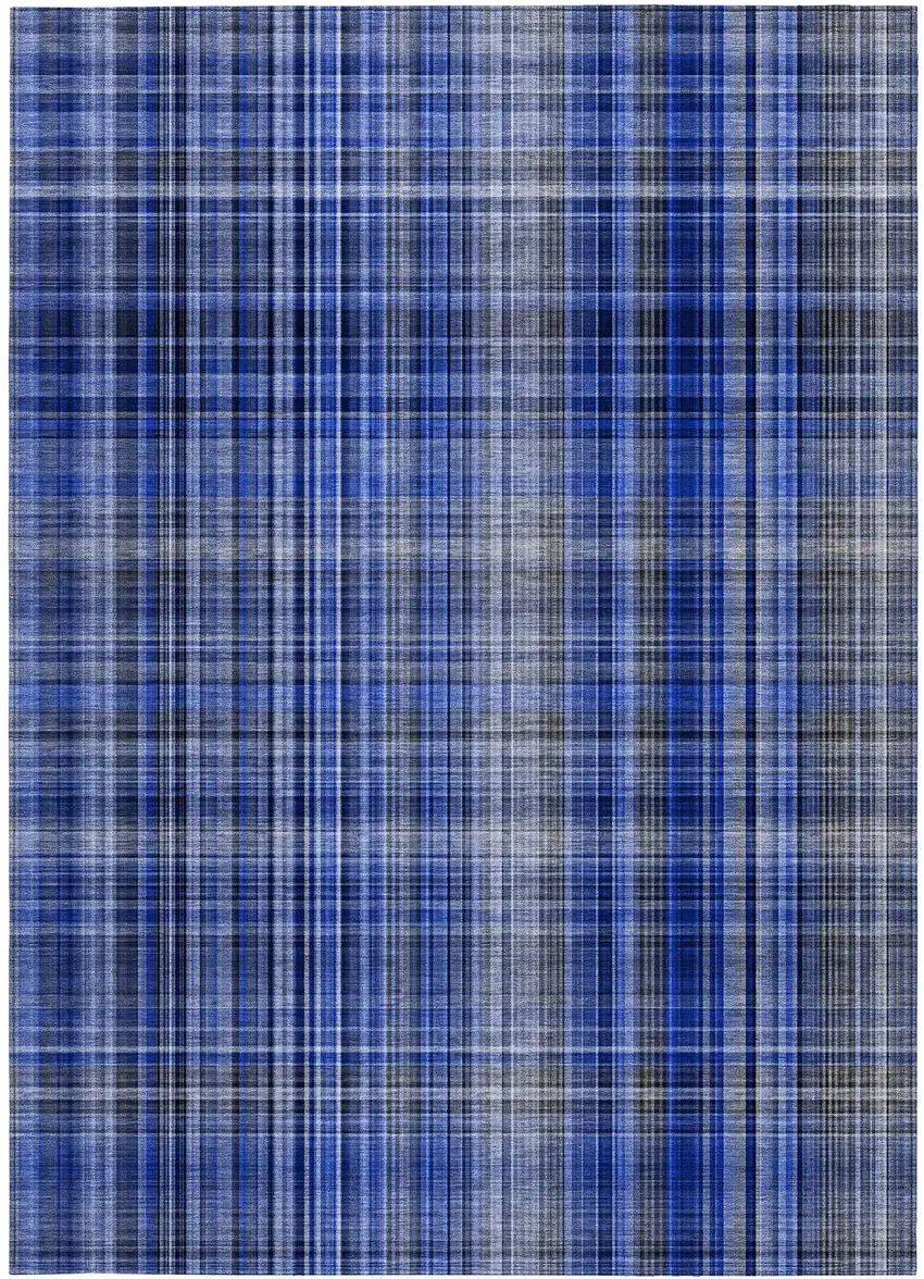 Navy Blue Plaid Washable Non Skid Indoor Outdoor Area Rug Photo 4