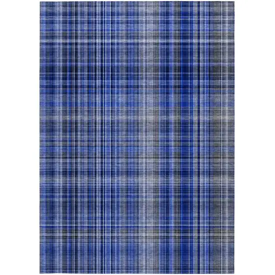 Navy Blue Plaid Washable Non Skid Indoor Outdoor Area Rug Photo 5