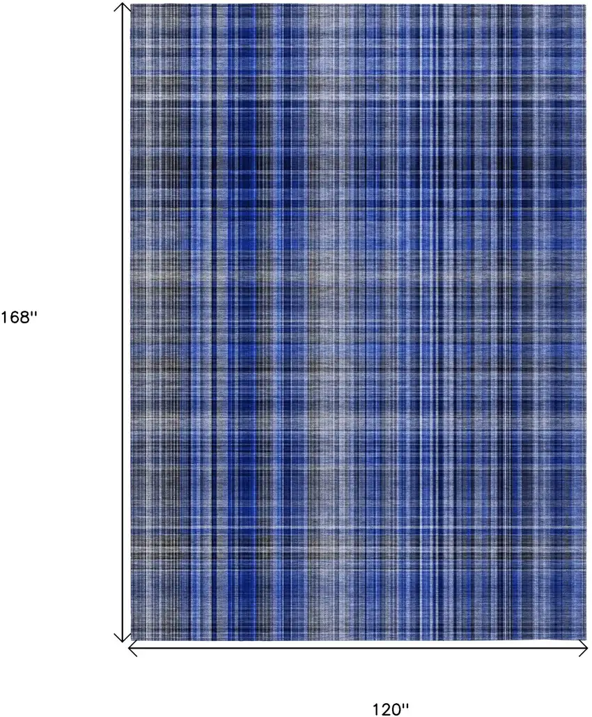 Navy Blue Plaid Washable Non Skid Indoor Outdoor Area Rug Photo 3